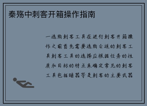 秦殇中刺客开箱操作指南
