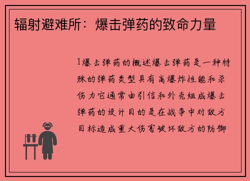 辐射避难所：爆击弹药的致命力量